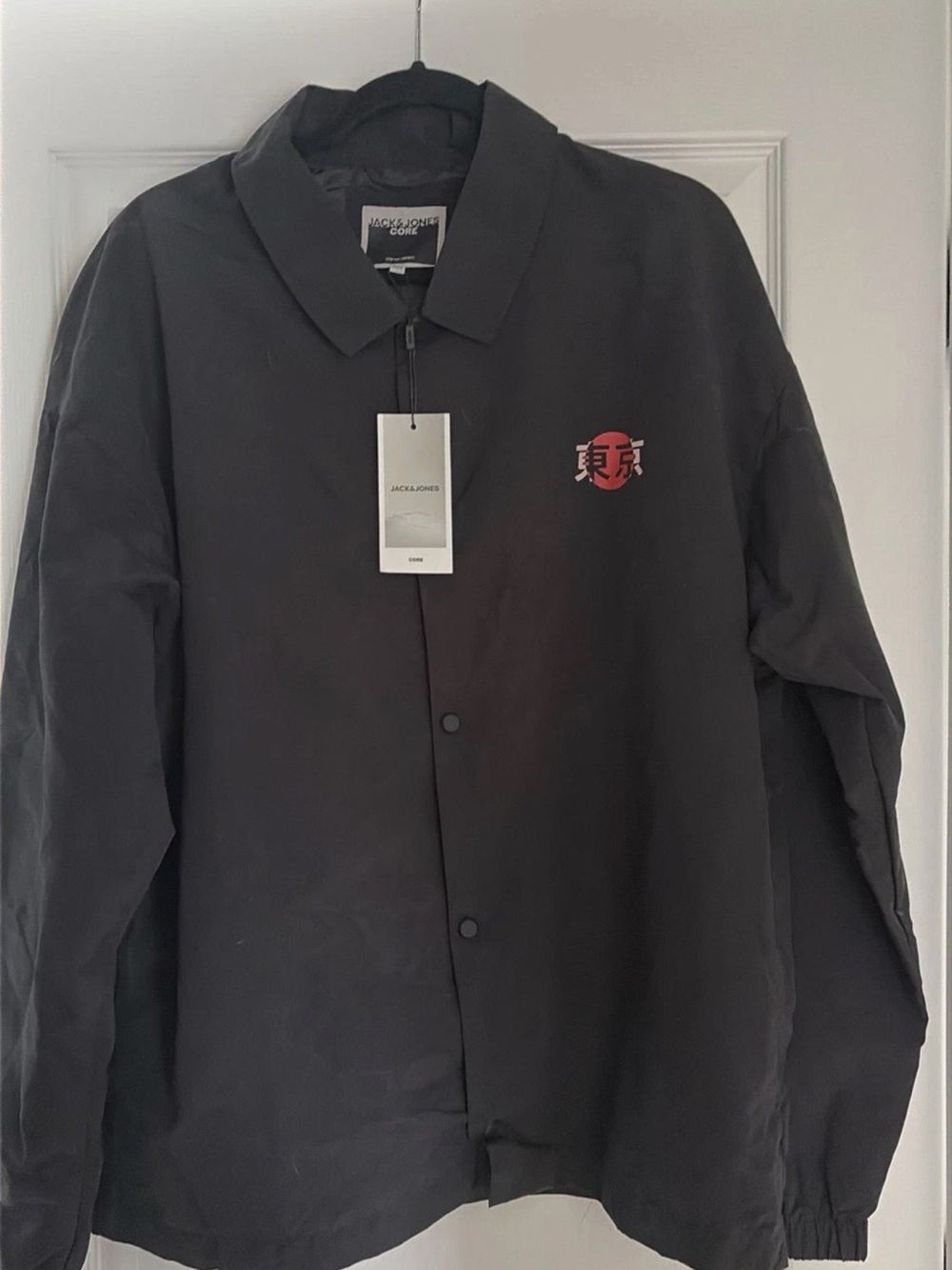 Jack & Jones Black Coach Jacket with Red Tokyo Graphic